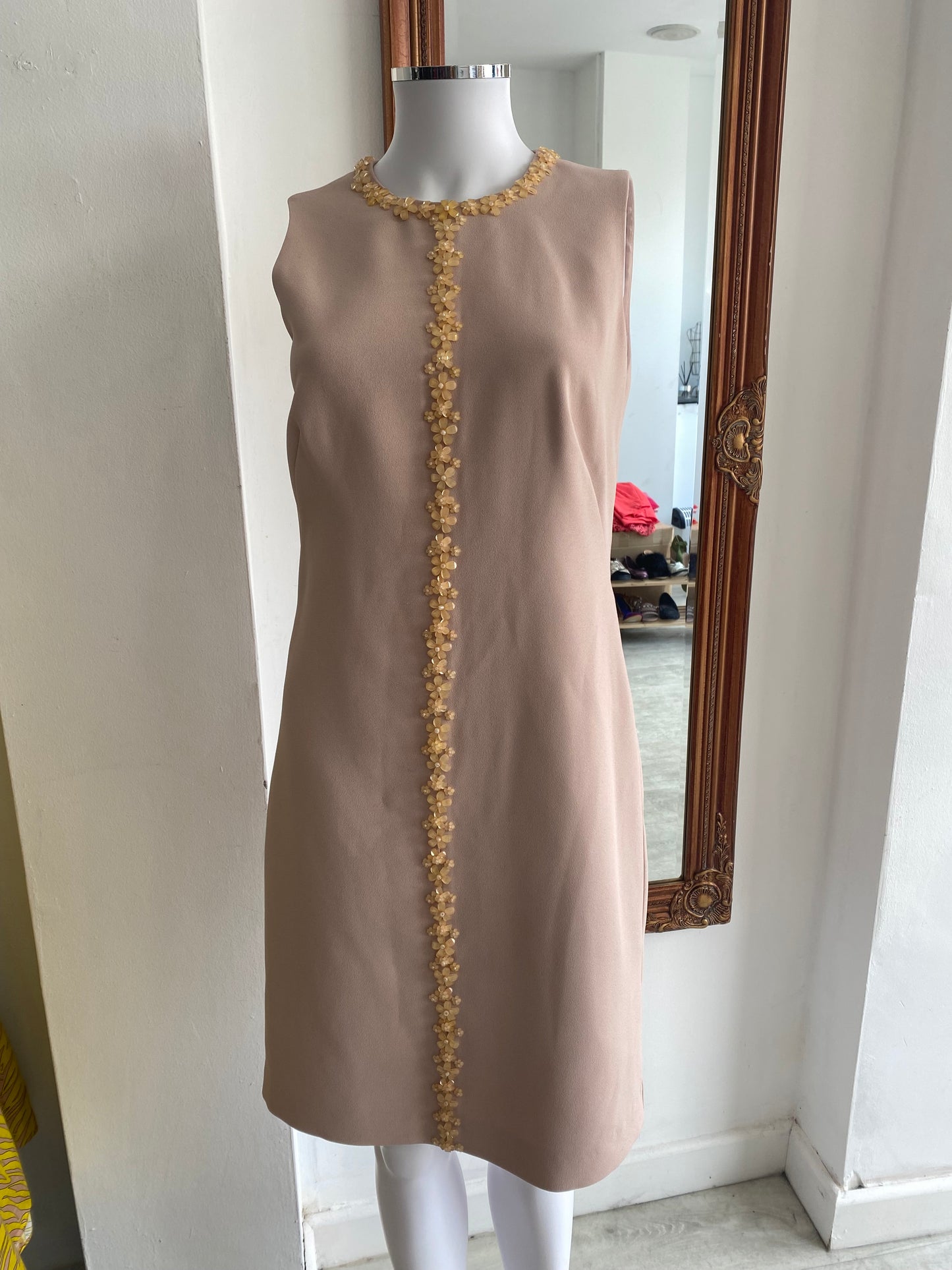 LK Bennett blush pink dress with floral beading size 8