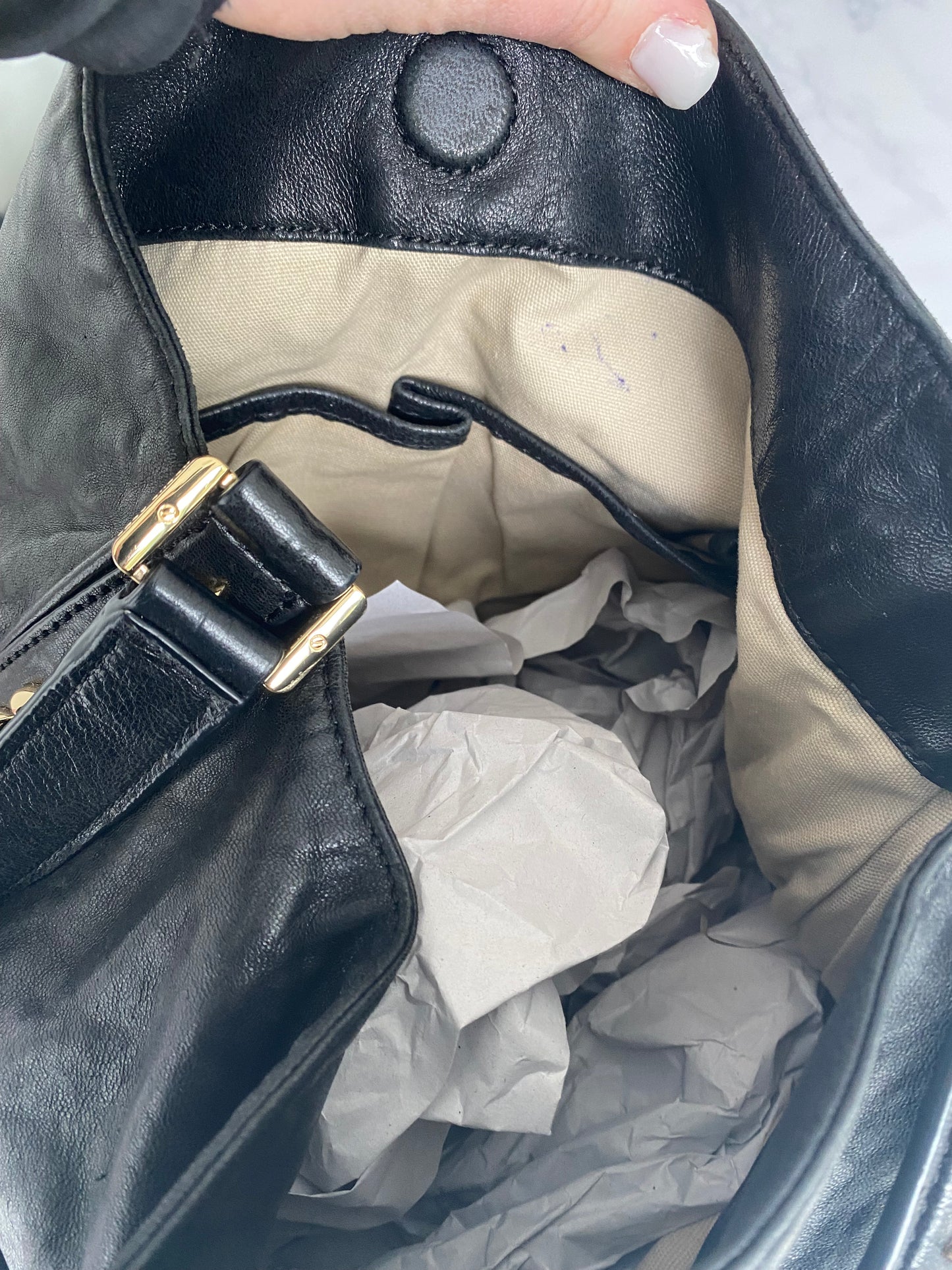 Tory Burch Black Leather Studded Hobo Handbag