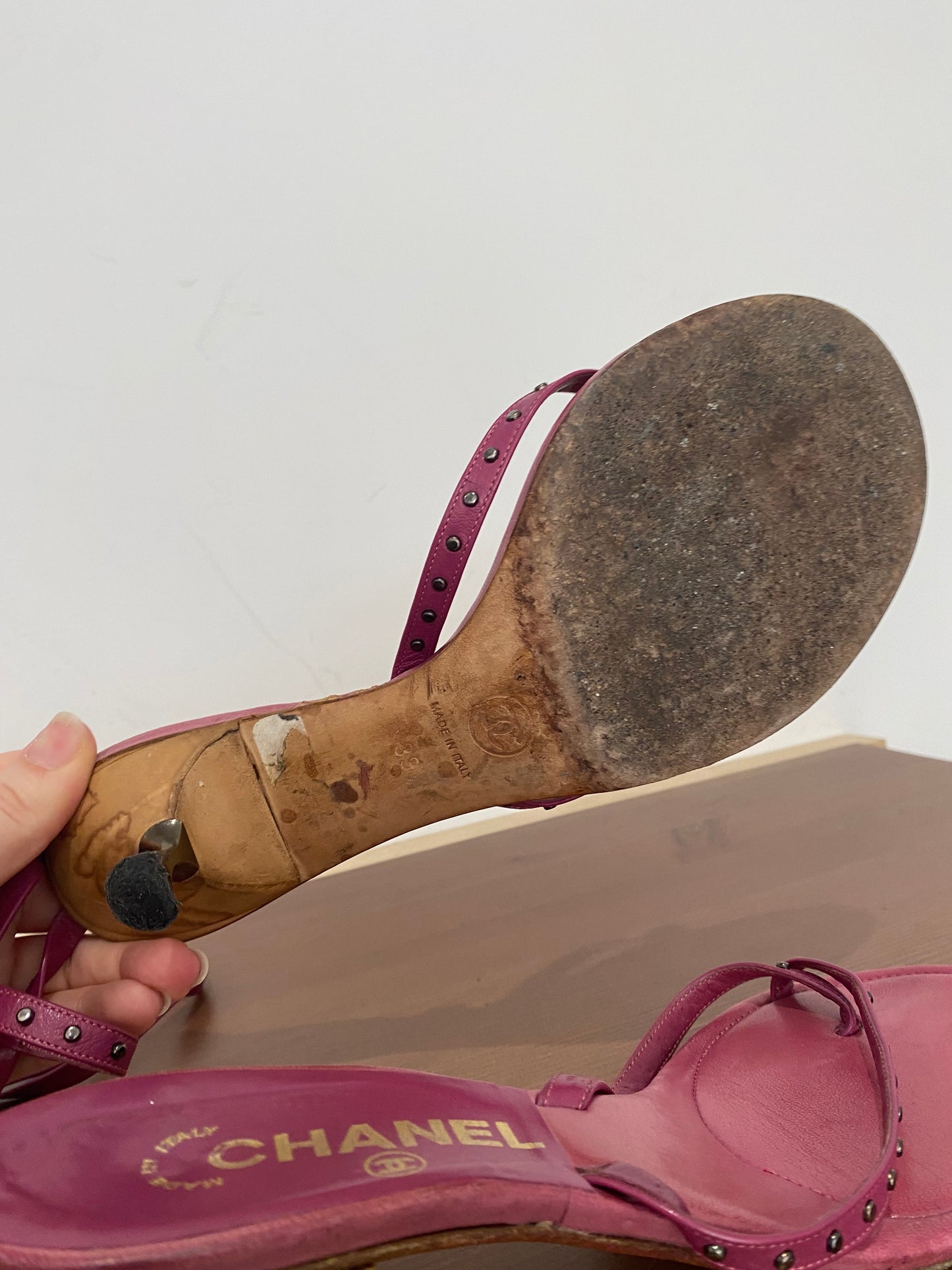 Chanel Pink Leather Sandals with Ankle Ties Size 6