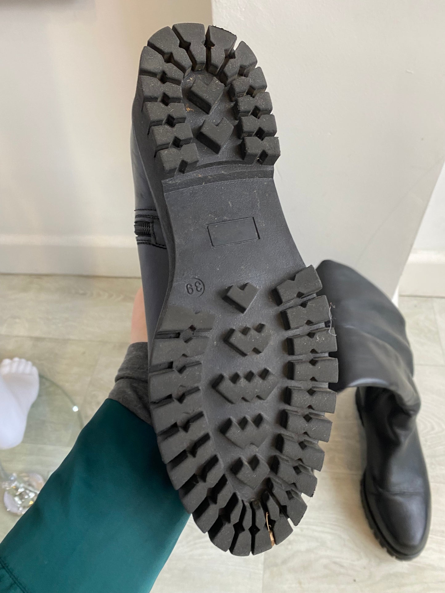 Moda in Pelle Black Leather Knee High Boots Size 6