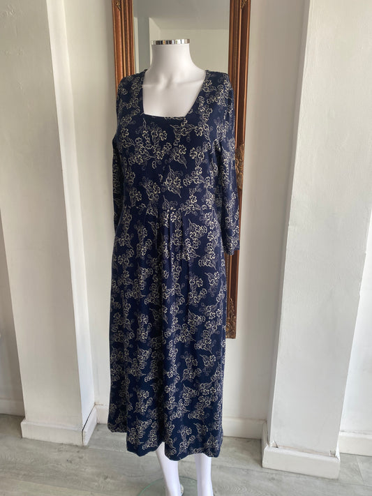 Seasalt Midnight Blue Cotton Floral Print Dress Size 10