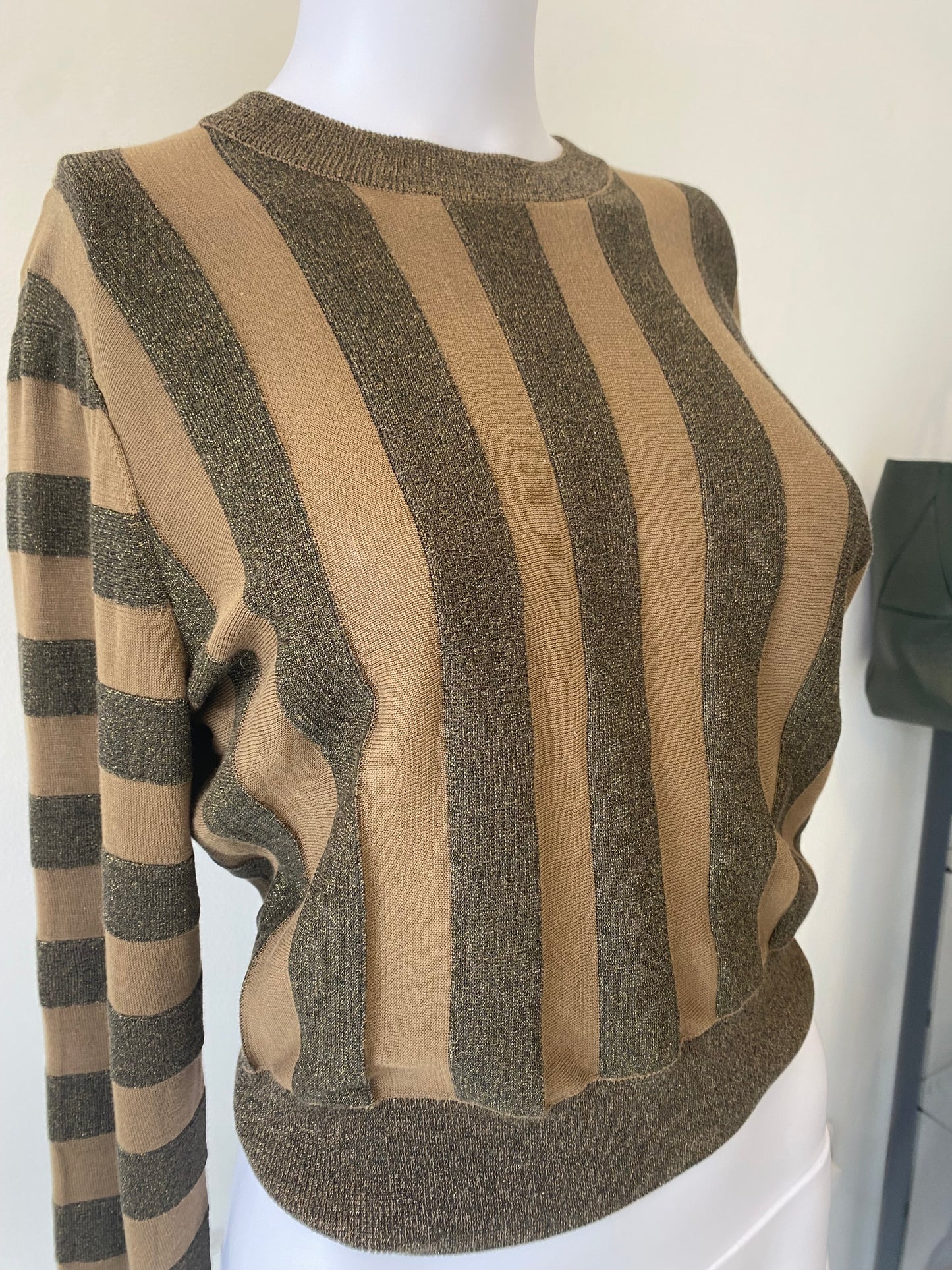 & Other Stories Khaki Shimmer Stripe Top Size 8