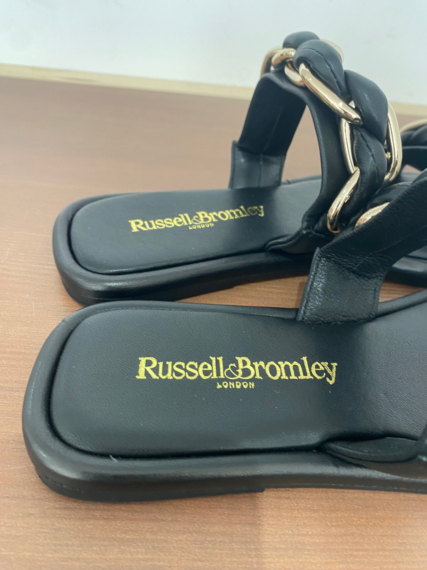 Russell and Bromley Black Leather Chain Sliders Size 5