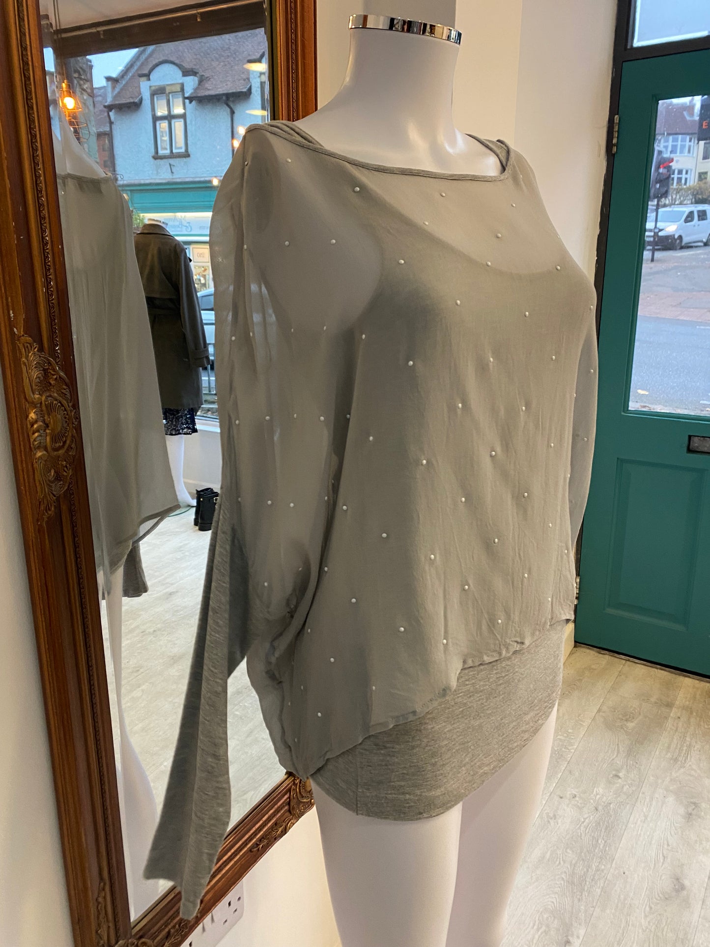 Mint Velvet Grey Top with Sheer Beaded Layer Size 8