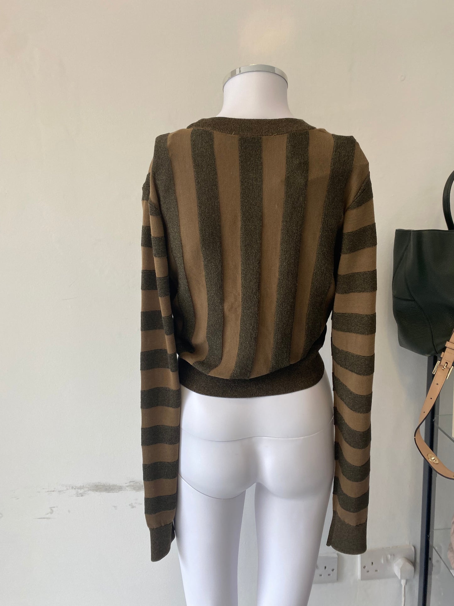 & Other Stories Khaki Shimmer Stripe Top Size 8
