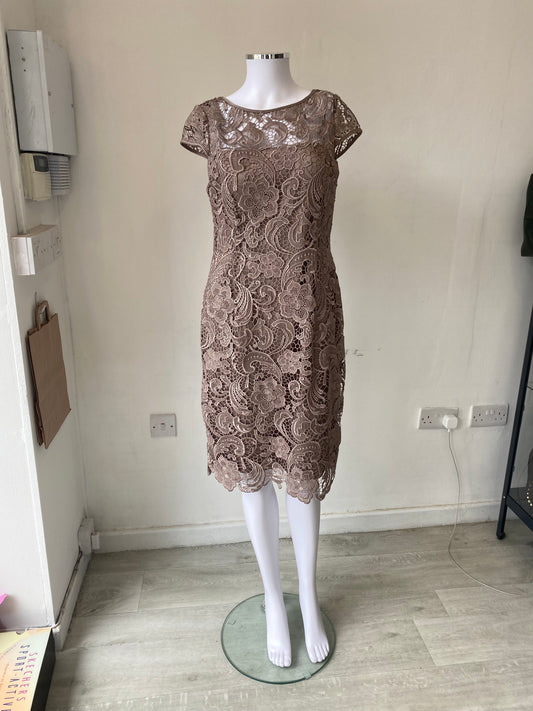 Adrianna Papell Bronze Lace Dress Size 14