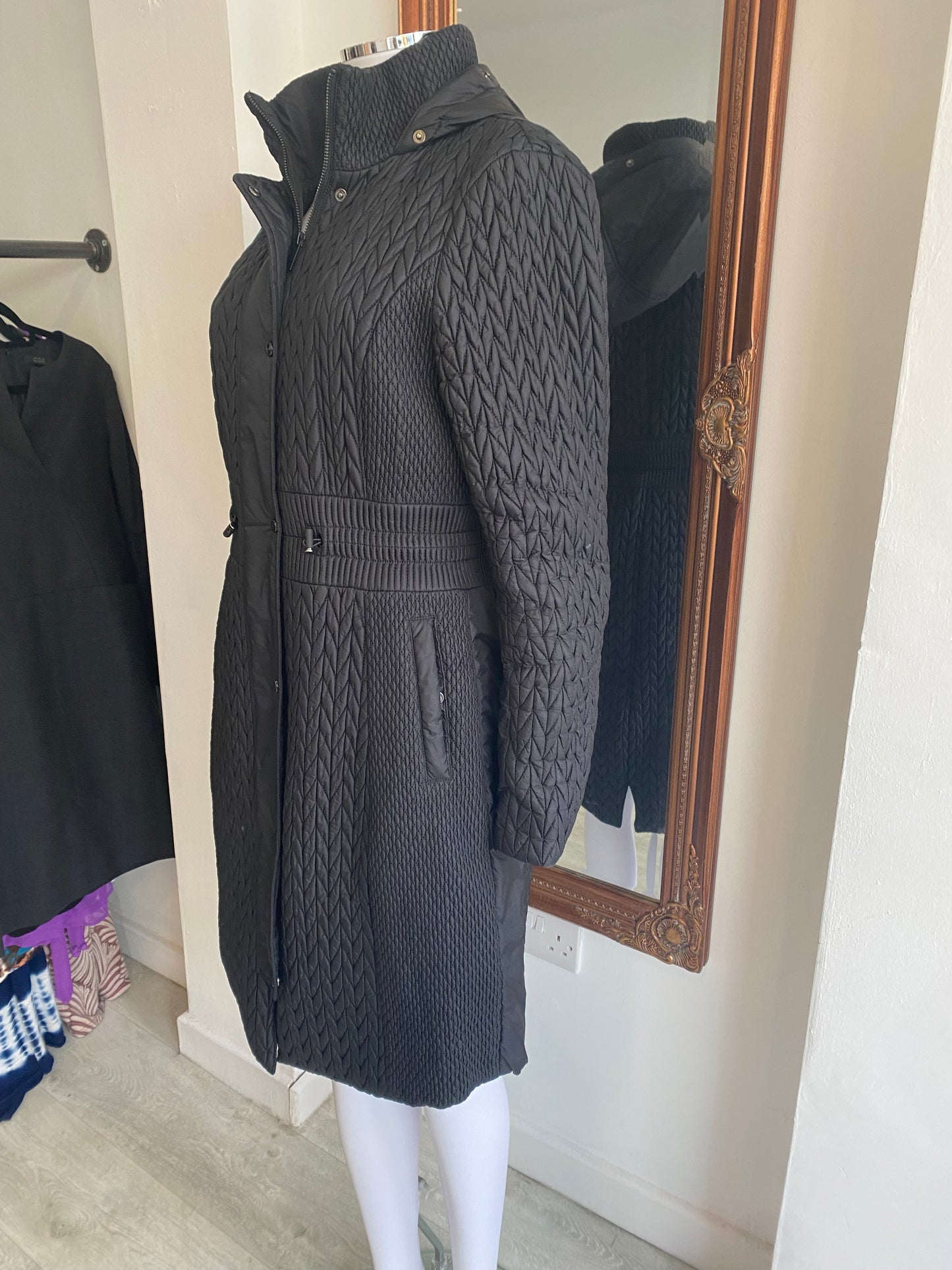 Karen Millen Black Plisse Coat Size 10