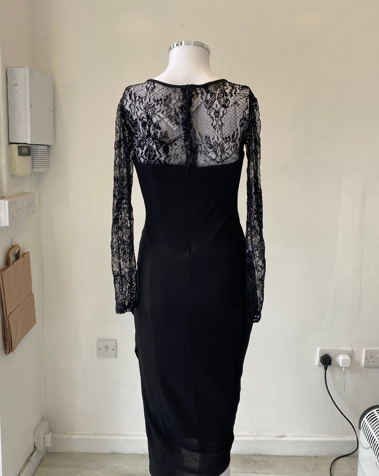 Pia Michi Black Jersey and Lace Dress Size 10