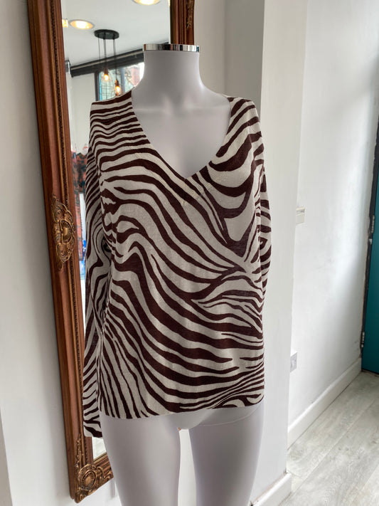 Whistles Linen Knit Animal Print Top Size 8-10