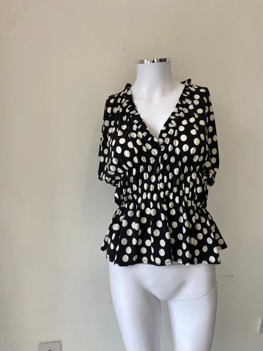 Zara Black Top with White Spots Size Small 8-10