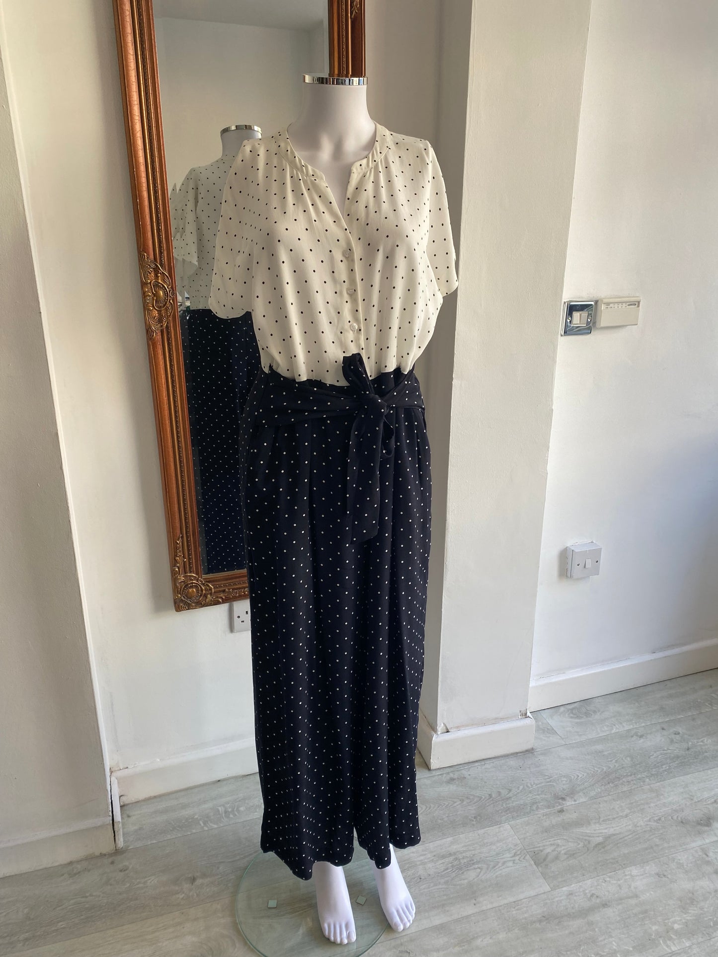 Hobbs Jumpsuit Cream and Black Polka Dot Size 12