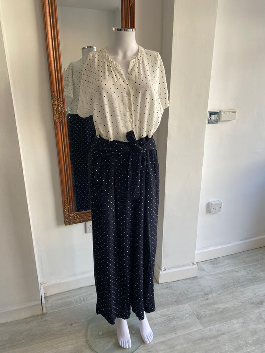 Hobbs Jumpsuit Cream and Black Polka Dot Size 12