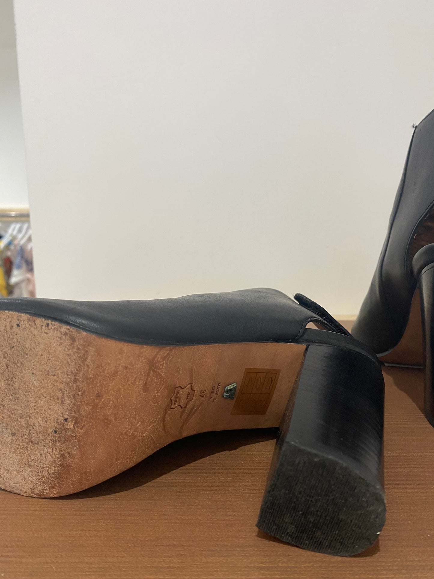 Whistles Black Leather Peep Toe Shoe Boots Size 4