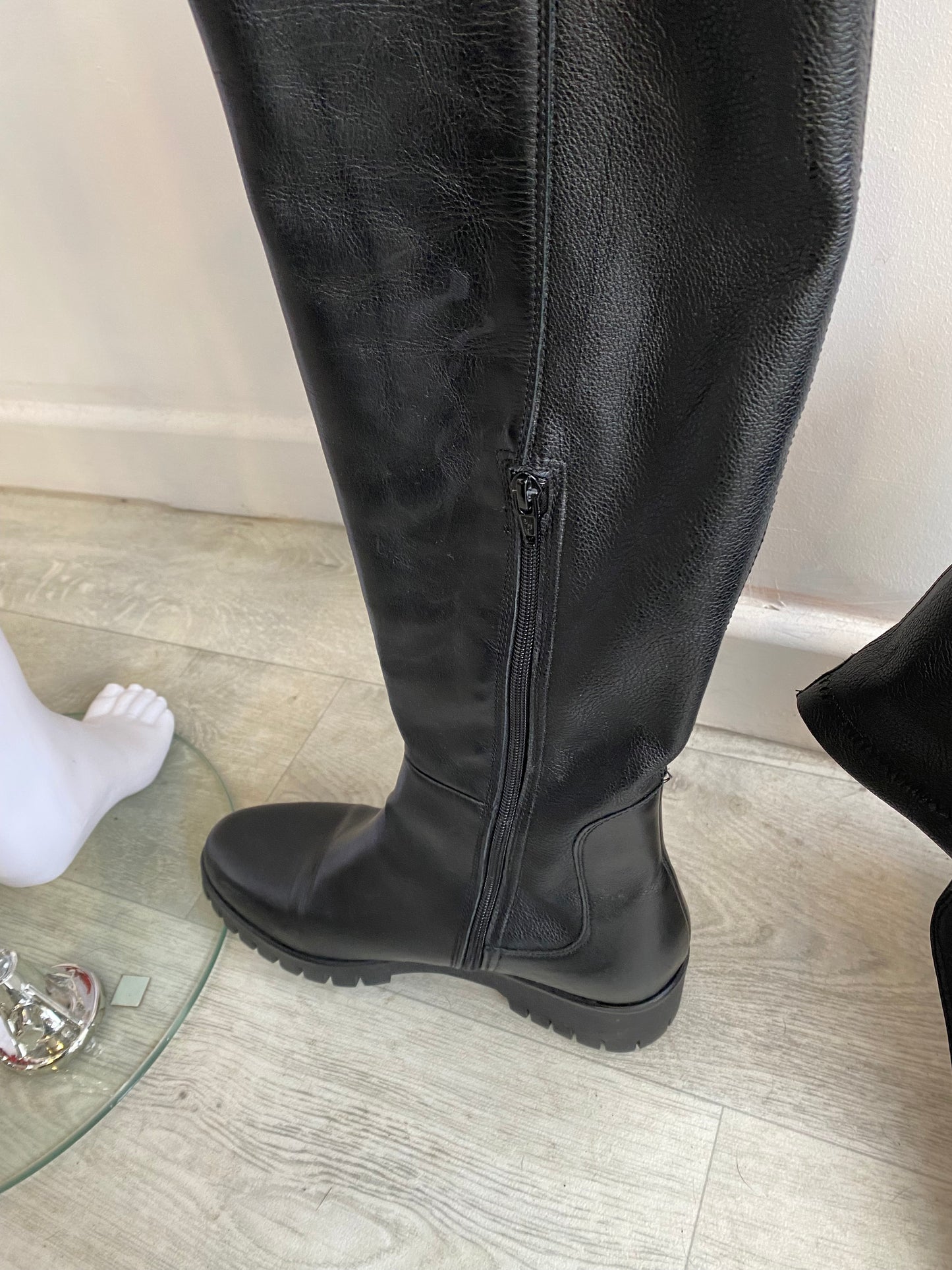 Moda in Pelle Black Leather Knee High Boots Size 6