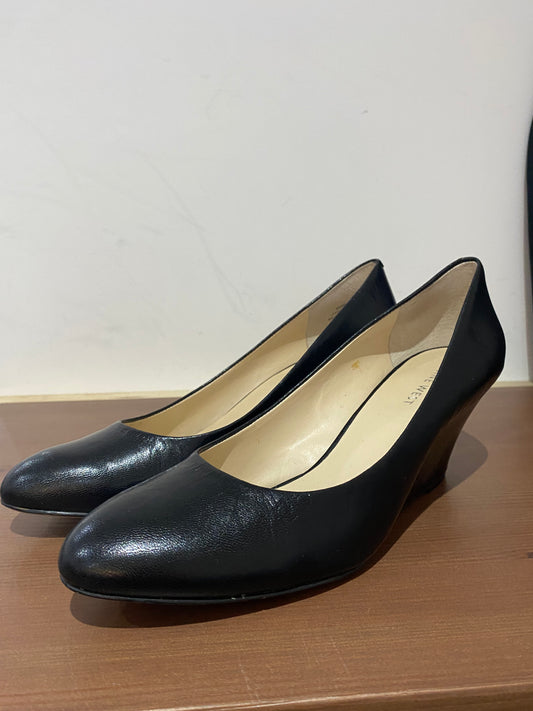 Nine West Black Leather Wedge Court Shoes Size 7