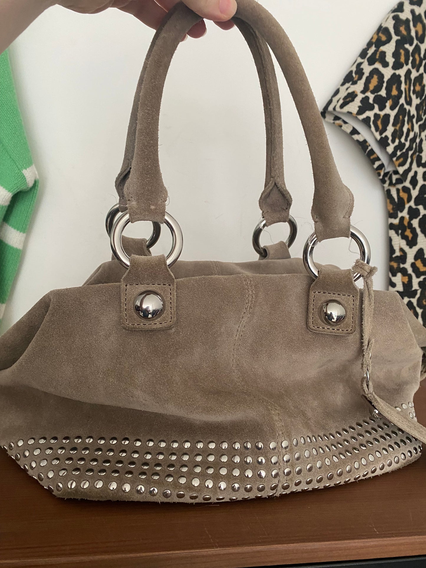 Karen Millen beige suede studded handbag