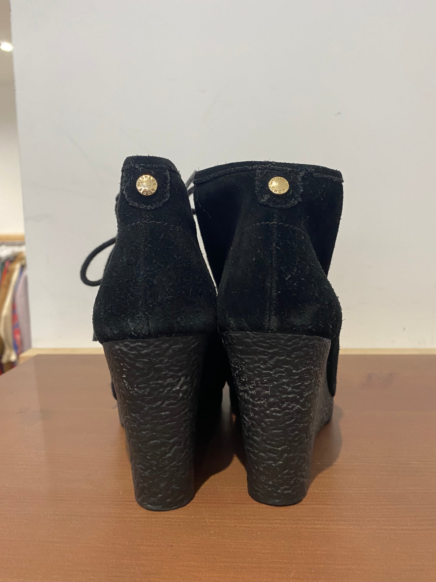 Michael Kors Black Suede Wedge Lace Up Boots Size 4