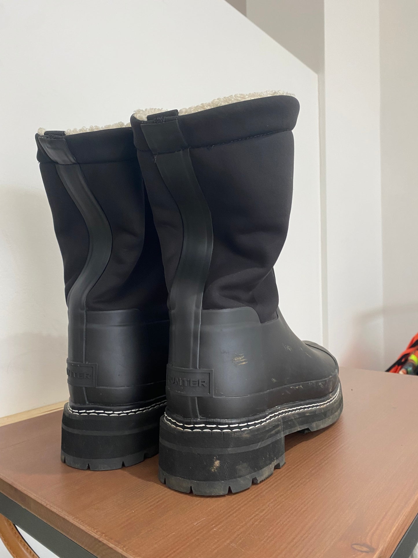 Hunter Refined Stitch Sherpa Black Wellington Boots Size 6