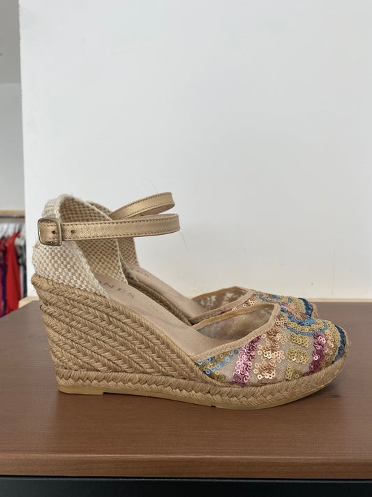 Jones Sequinned Wedged Espadrilles Size 4
