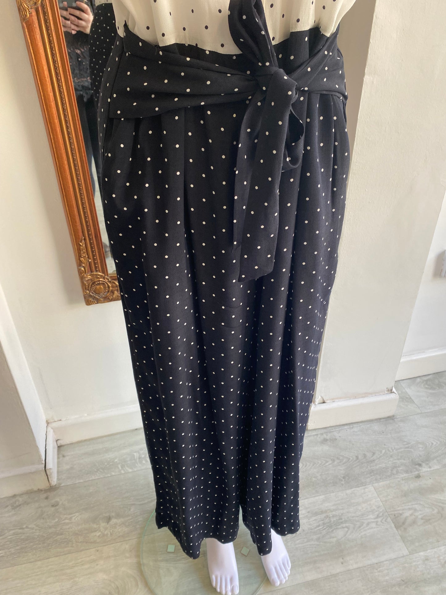 Hobbs Jumpsuit Cream and Black Polka Dot Size 12